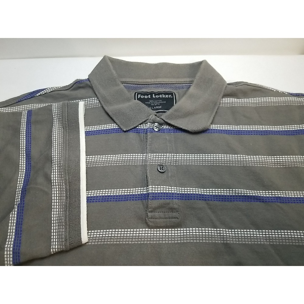 Foot Locker Mens XL‎ Short Sleeve Polo Shirt Gray Blue Striped Cotton